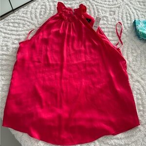 White House Black Market ruffle neck halter Pink sz 12 New